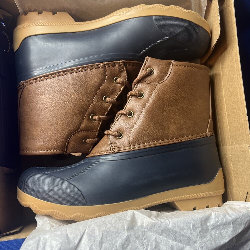 Sperry Port Boot Boys Size 5M Brown Tan/Navy Duck Boots Waterproof New In Box